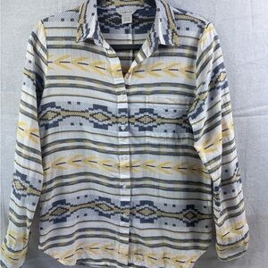 Ariat Gray and Yellow Patterned Button Down Shirt
